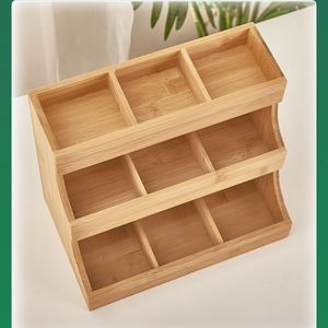 Caja de Almacenamiento de Bolsitas de Té de Madera de Varias Capas, Organizador de Café y Té de Madera Maciza con Compartimentos Pequeños, Estante de Almacenamiento para Escritorio - Product Image 4