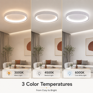 Plafonnier LED rond moderne avec télécommande, intensité variable, trois couleurs, en acrylique, à montage en surface, CRI élevé, pour chambre et salon - Product Image 3