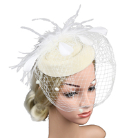 HZO-22050 Topi Pesta Teh Kentucky Derby Bahan Satin Bulu dengan Bandana untuk Pernikahan, Gereja, dan Pengantin Wanita serta Gadis