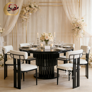 Luxury Modern Black Stainless Steel Round Dining <b>Table</b> Set for Wedding Hotel Apartment Use - Product Image 3