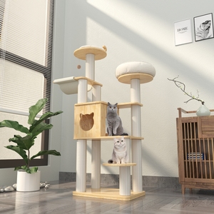 Grande maison en bois pour <span class=keywords><strong>chat</strong></span> et arbre à <span class=keywords><strong>chat</strong></span> avec condo, mobilier de jeu pour animaux de compagnie avec poteau à gratter, arbre à <span class=keywords><strong>chat</strong></span> et griffoir durables pour chatons - Product Image 5