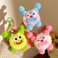 Porte-clés Soododo amusant, mignon et super doux en coton PP, forme 3D, boule de poils monstre, bouche en saucisse, gaufré, léger et durable