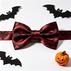 Noeud en ruban de satin polyester imprimé damassé noir, fait main, pour boîte cadeau d'Halloween, emballage de fête gothique, décoration de cheveux - Product Image 4