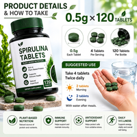 Comprimés de Spiruline 500mg Supplément Super Aliment Vert Antioxydant Soutien Immunitaire Santé Nutritionnelle Fournisseur d'Usine