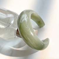 Nouveau Bracelet Manchette Ouverte en Résine Effet Encre Chinoise Vert Clair Marbré, Acrylique Brillant et Épais, Accessoire de Mode