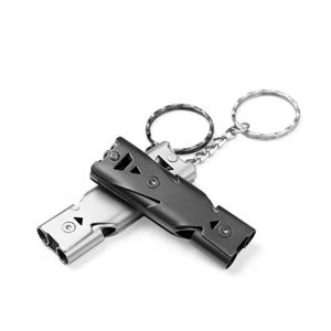 Nouvel outil multifonction extérieur haut décibel Portable porte-clés sifflet en acier inoxydable Double tuyau sifflet de survie d'urgence - Product Image 2