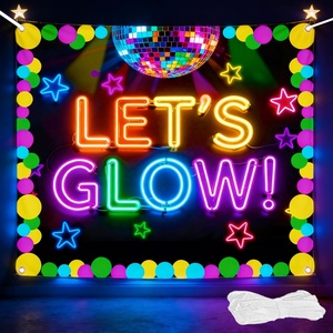Accesorios para Cabina <span class=keywords><strong>de</strong></span> Fotos <span class=keywords><strong>de</strong></span> Fiesta que Brillan en la Oscuridad, Tela con Letras <span class=keywords><strong>de</strong></span> Neón 'Let's Glow', Fondo para Decoración <span class=keywords><strong>de</strong></span> Fiesta <span class=keywords><strong>de</strong></span> <span class=keywords><strong>Cumpleaños</strong></span> Neón - Product Image 1