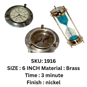 Blue Sand <b>Hourglass</b> <b>Timer</b> Brass Glass Desk Sundial Vintage Table Decor for Home Office - Product Image 6