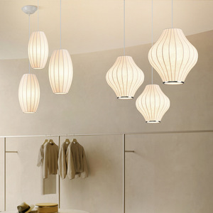 Lustre artisanal de style mi-siècle, <span class=keywords><strong>suspension</strong></span> ovale minimaliste de luxe, lampe à <span class=keywords><strong>suspension</strong></span> en soie pour usage résidentiel - Product Image 3