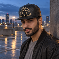 Casquette Snapback en cuir véritable avec logo brodé 3D personnalisé, visière plate vintage, 6 panneaux, casquette noire de haute qualité pour hommes