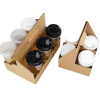 Boîte personnalisée biodégradable pliable en carton kraft découpé avec poignée, pour 2 à 4 tasses, en carton ondulé, impression feuille d'or, pour café, thé, jus, cadeaux