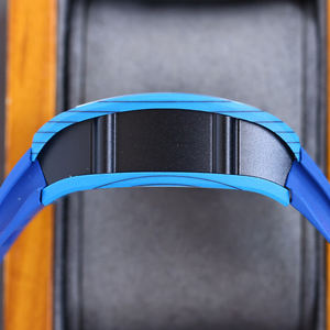 Nuevo Reloj de Pulsera de Lujo con Caja de Fibra de Carbono Azul Intenso, Correa de Goma, Esfera Abierta Mecánica Automática - Product Image 4