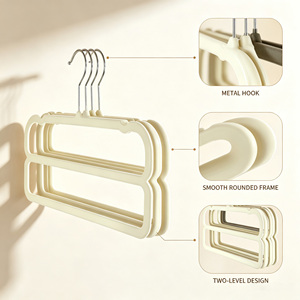 OEM High Quality Double-Layer Plastic Flocked Cloth Anti-Slip <b>Hanger</b> for Trousers Stainless Steel Hooks Eco-Friendly Large - Product Image 2