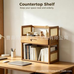 Simple <b>Desktop</b> <b>Shelf</b> 3 Tier Wood Organizer Storage Rack For Office Home Study Bookshelf With Drawer - Product Image 1