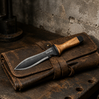 Couteau de poche gravé avec manche en noyer, tête de pelle, outils de jardinage, lame fixe, pour creuser manuellement en extérieur, avec pochette en nylon, pelle-sarcleuse