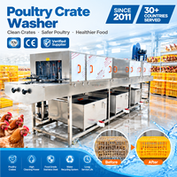 Laveuse de cages de transport de poulets avec chauffage et nettoyage automatique des filtres, nettoyeur de tunnel en acier inoxydable 304 pour élevages avicoles