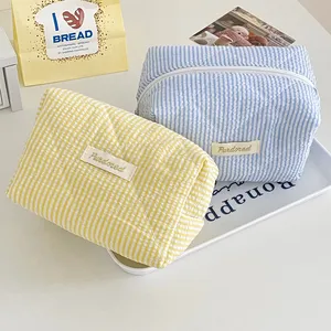 Borse cosmetiche con cuscino a righe di colore a contrasto in cotone trapuntato borsa portaoggetti da donna graziosa borsa a quadri <span class=keywords><strong>pochette</strong></span> per il trucco - Product Image 2