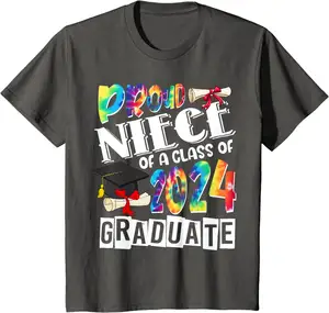 Camiseta personalizada con nombre de escuela para hombre, sobrina orgullosa de una clase de graduación de 2024, camiseta de manga corta elástica de secado rápido 2024