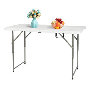 Mesa de Comedor Plegable Portátil de Plástico Blanco de 4 pies con Marco de Metal para Uso en Exteriores - Product Image 5