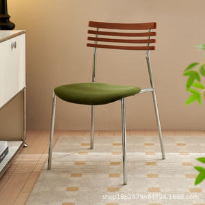 Dining Chair Upholstered Green Seat Metal Frame Wooden <b>Backrest</b> For Dining Room - Product Image 1