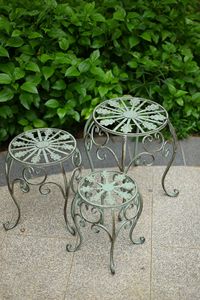 Ensemble de trois pièces de style européen rétro en <span class=keywords><strong>fer</strong></span> <span class=keywords><strong>forgé</strong></span> pour jardin, cour et balcon, avec tabourets <span class=keywords><strong>bas</strong></span> à motifs floraux, pour plantes en pot (Epidendrum, Rose) - Product Image 6