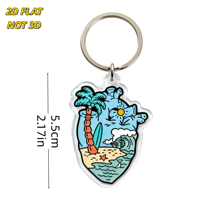 Porte-clés en acrylique Tropical Heart découpé, scène de plage avec palmier, planche de surf et vagues pour les voyageurs, les surfistes, les amateurs d'été