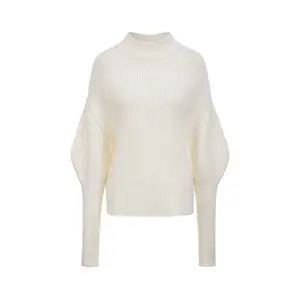 Knitwear manufacturers custom white turtleneck comfortable long sleeve wool elegant casual pit strip women knitted sweaters