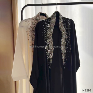 Phong Cách khiêm tốn Sang Trọng Màu Đen Mở Abaya Eid Hồi Giáo Quần Áo Phụ Nữ Thời Trang Dubai Đính Cườm Rhinestone Kimono - Product Image 1