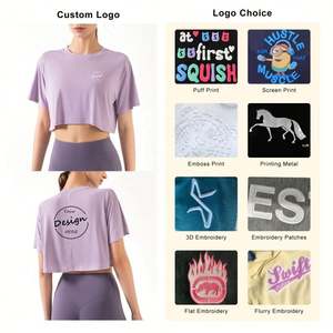 Camiseta de gran tamaño lisa de algodón/Spandex de alta calidad personalizada, camiseta recortada Rosa elástica con cuello redondo de alta calidad para mujer - Product Image 3