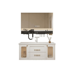 Modern Luxury Black Wall Mounted Bathroom Vanity With Smart Mirror Ceramic Basin 60 In MDF Contemporary Design - Product Image 4