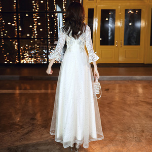Chinese Style Long Evening Dress Women A-Line Stand Neck Organza Champagne Color Hostess Bridesmaid Dress 2026 New Fashion - Product Image 4