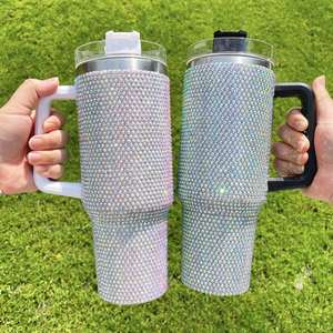 16 Pack Custom Logo Wholesale Multicolour Rhinestone Full Wrap Studded <b>40Oz</b> Bling <b>Tumbler</b> <b>With</b> <b>Handle</b> Lid and Straw - Product Image 2