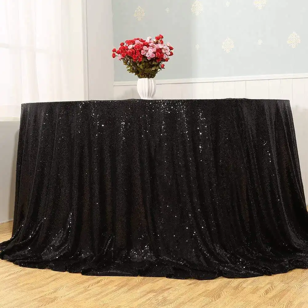 Stock Spot Factory Cheap Price Wedding Banquet Restaurant Glitter Table Cloth Overlay 50 inch Black Sequin Round Tablecloth