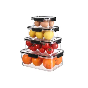 BPA-Free Stain Resistant Plastic Food Storage Containers with Lids for Lunch, Meal Prep Set of 4