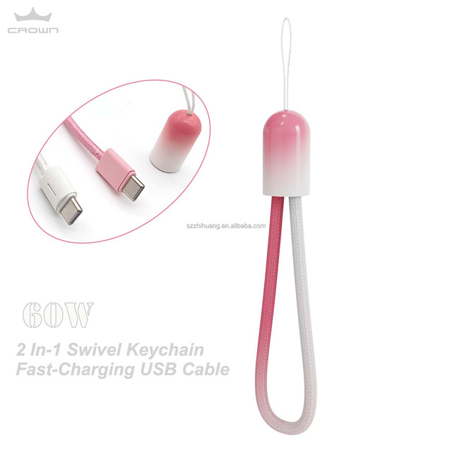 New Design Phone Accessories USB C to C with Rotation Portable Keychain 3.0a Fast Charging Cable for Computer