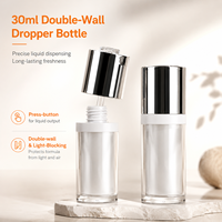 Flacon compte-gouttes à double paroi de 30 ml avec bouton-poussoir, emballage cosmétique vide en acrylique PP anti-lumière