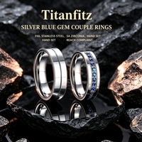 Titanfitz - alliances de mariage pour couple en acier inoxydable 316L écologiques, ne se décolorent jamais, avec zircone bleue 5A, alliances de promesse pour lui et pour elle