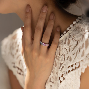 S925 Silver Eternity Band Ring With <b>Pink</b> Blue And Clear Zircon Pave Setting Women's Trendy Everyday Wear Jewelry - Product Image 3