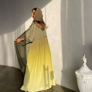 Open Abaya Best Fashion Top abbigliamento arabo Abaya Burqa Dubai Crinkle Chiffon gradiente ultimo disegno 2023 - Product Image 3