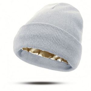 Custom Satin Lined Wool Acrylic <b>Hat</b> <b>for</b> Women Men Fall Winter Warm Knit Cuff Fisherman Cap Slouchy Beanie Promotion Gift - Product Image 4