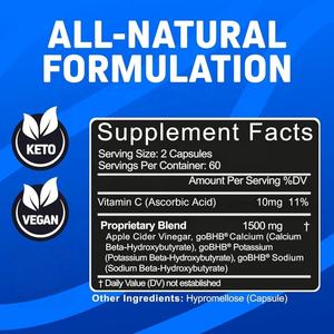 OEM Appelazijn Keto 1500MG IB Zouten Gewichtsverlies Ondersteuning Keto Dieet Supplementen 120 <span class=keywords><strong>Capsules</strong></span> - Product Image 3