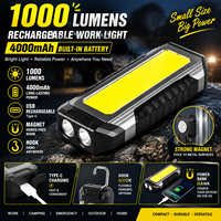Lampe de Travail Professionnelle 1000 Lumens Lumineuse et Multifonctionnelle, Torche d'Inspection Rechargeable avec Aimant, Lumière de Travail LED COB