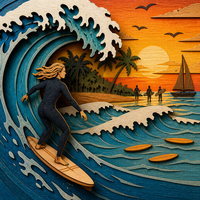 Ornement personnalisé en contreplaqué peuplier découpé au laser, motif coucher de soleil sur la plage, pour la décoration de la maison, conforme à la norme CPSC, DDP