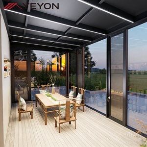 Véranda extérieure de luxe écologique en aluminium et verre avec <span class=keywords><strong>toit</strong></span> <span class=keywords><strong>plat</strong></span> à <span class=keywords><strong>double</strong></span> vitrage pour jardin, cuisine, hall, chambre - Product Image 3