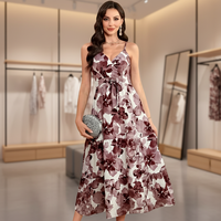 Robe longue décontractée pour femme à col en V, imprimé floral, en mousseline tissée respirante, longueur ras du sol, taille XL, taille naturelle