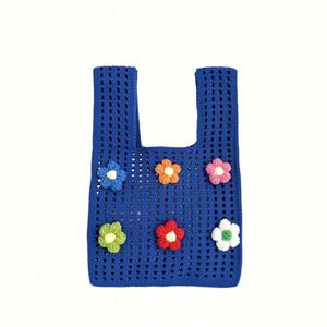 Beach Handbag Ladies Flower Pattern Trend Hand Knit Net Shoulder Bags for Women Knitted Bag - Product Image 1