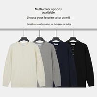 Nouveau pull en tricot pour homme, col boutonné, couleur unie, chaud, respirant, extensible, look classique Old Money, manches longues