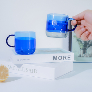 Vendita calda logo personalizzato Drinkware <span class=keywords><strong>due</strong></span> tonalità di colore corrispondente caffè Espresso tazza di vetro borosilicato tazza di acqua di vetro con manico - Product Image 1