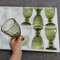 Lot de 6 verres à vin vintage en cristal vert gaufré, ensemble de gobelets pour mariage, fête, bar à domicile, verrerie, coffrets cadeaux OEM