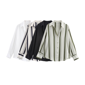 Chemise à manches longues à col rabattu, à rayures, à boutons, décontractée et tendance pour femmes, disponible en 4 coloris - Product Image 1